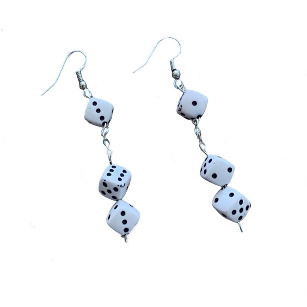 Handmade White Dice Bead Drop Earrings